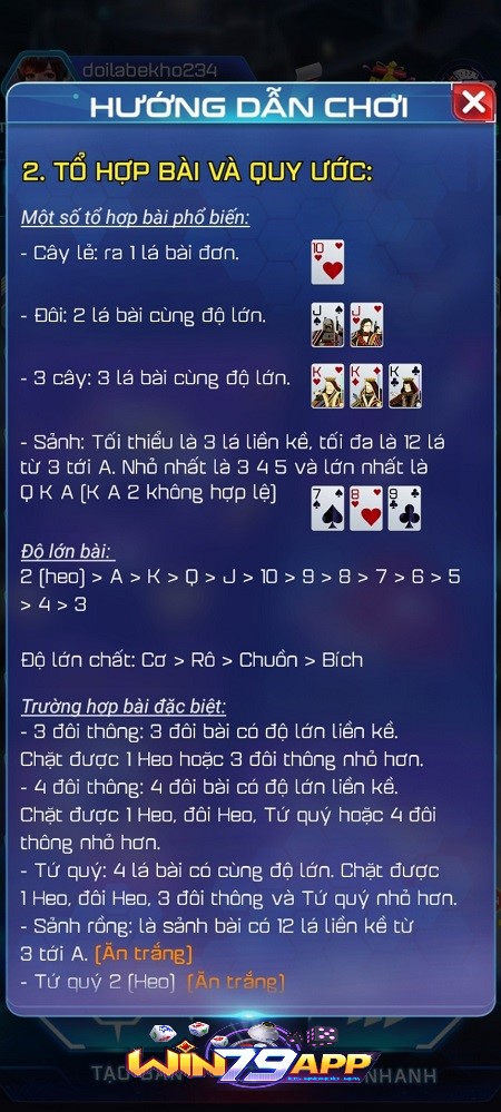 loại bài sử dụng trong game tiến lên