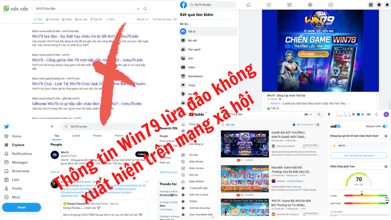 Thông tin Win79 lừa đảo hoàn toàn không xuất hiện trên mạng xã hội như google, facebook, youtube hay twitter