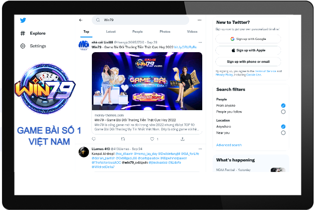 Hình ảnh thông tin trang tìm kiếm Win79 lừa đảo trên Twitter