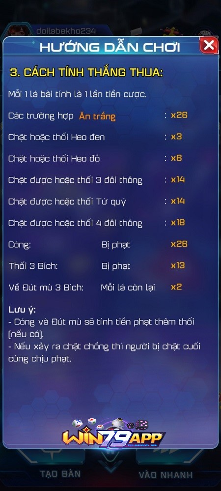 cách tính thưởng và đền tiền trong game tiến lên