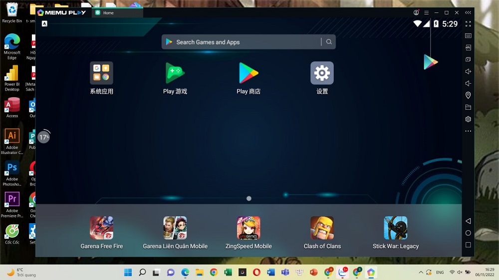 Giao diện giả lập Memu Play, tải game win79 bằng giả lập Memu play