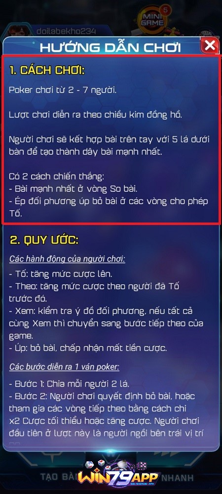 Luật chơi poker win79