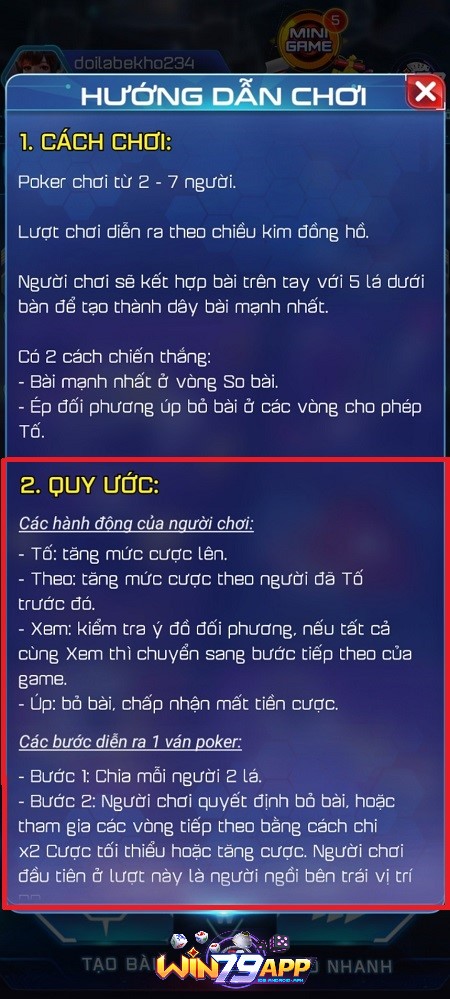 quy ước trong game poker