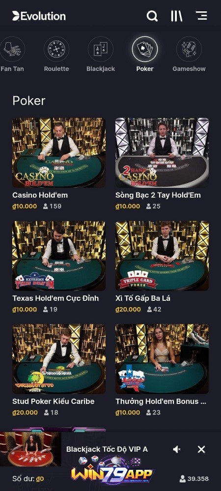 sảnh game poker win79