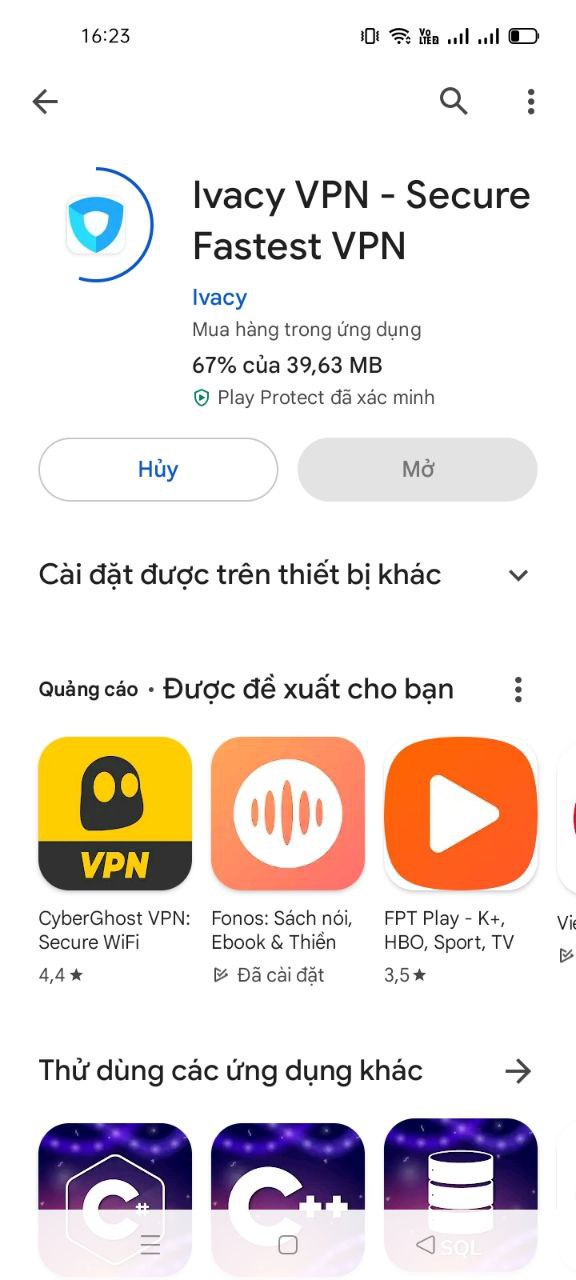 Thực hiện cài đặt IvacyVPN về điện thoại