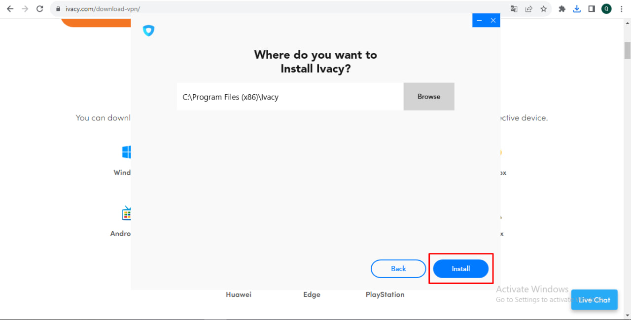 Chọn "Install" để cài đặt ứng dụng về máy, hướng dẫn cài đặt IvacyVPN