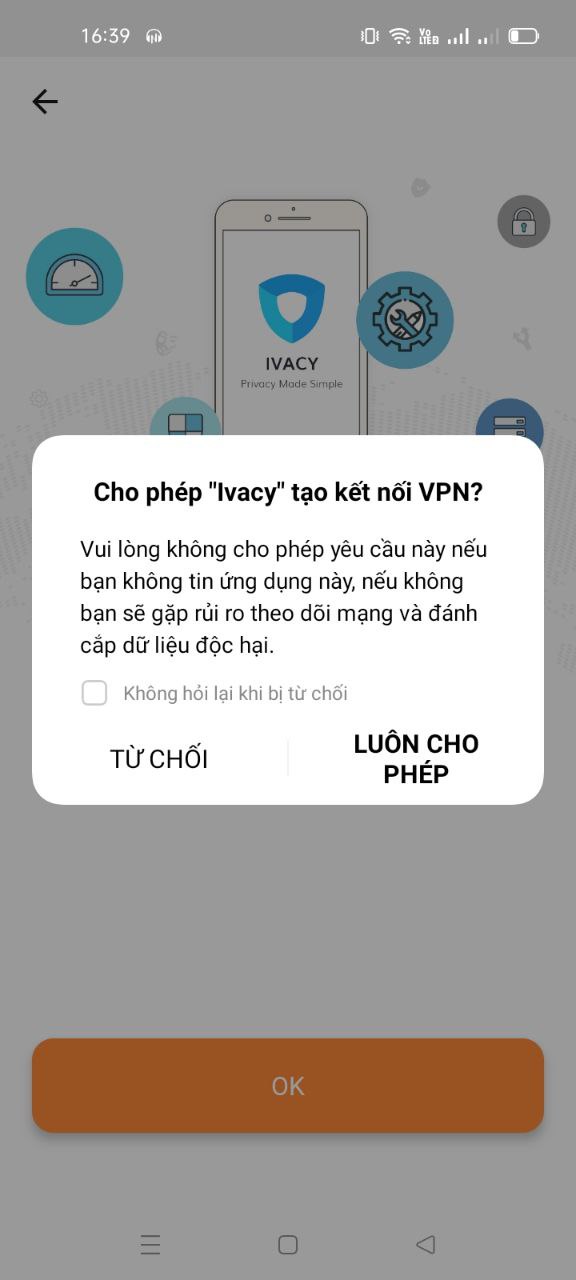 Cấp quyền truy cập cho Ivacy hoạt động