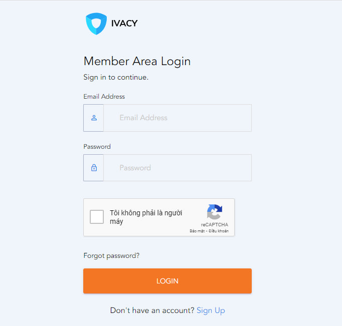 Login vào ứng dụng IvacyVPN