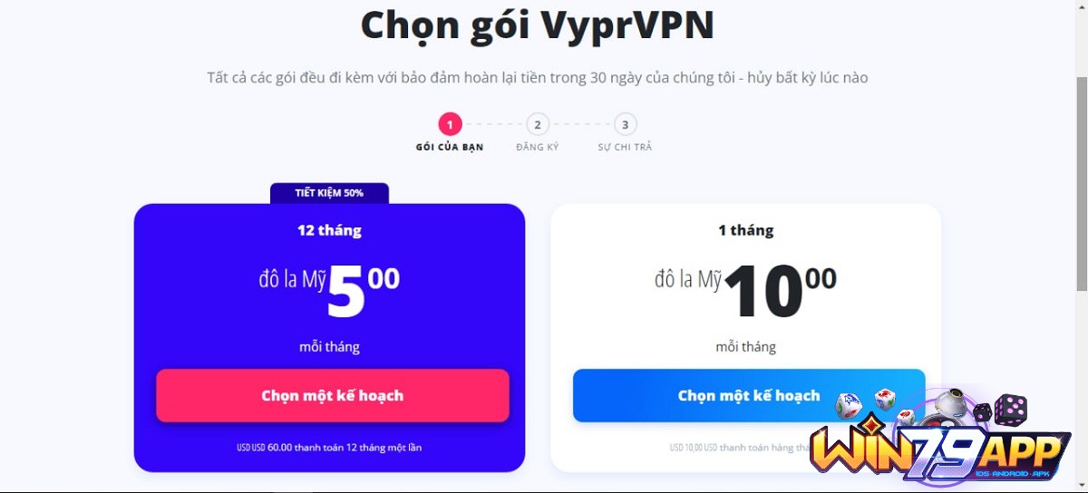 Tùy chọn gói dịch vụ của VyprVPN