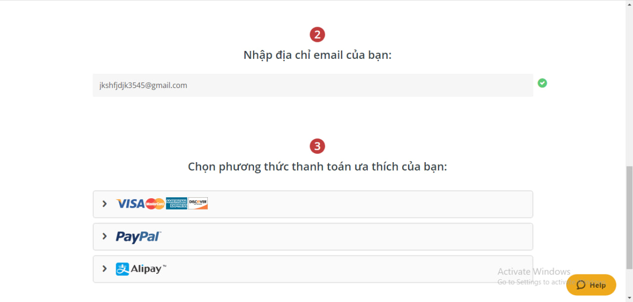 Nhập địa chỉ email cá nhân khi thanh toán, điền thông tin email