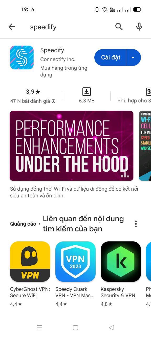 Tìm kiếm ứng dụng Speedify trên cửa hàng Google Play