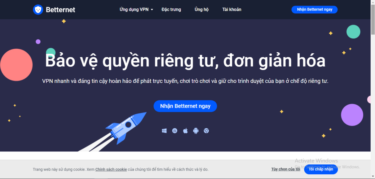 Trang chủ nền tảng cung cấp mạng ảo Betternet hiện nay