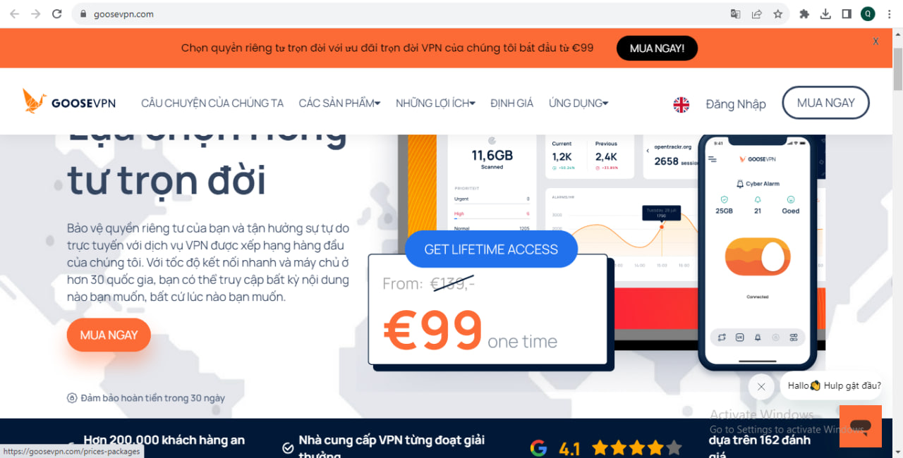 Trang chủ của ứng dụng gooseVPN